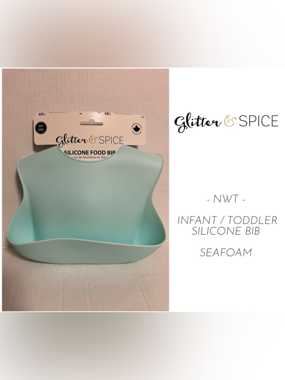 🆕GLITTER & SPICE - NWT - SEAFOAM SILICONE BIB
